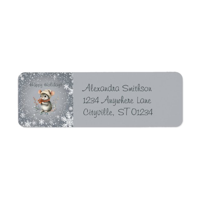 Étiquette Souris d'hiver mignonne aux baies (Devant)