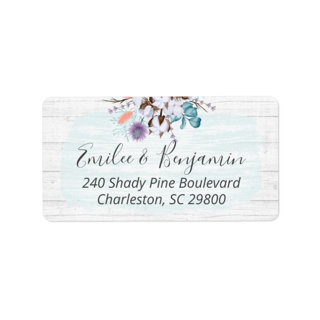 Étiquette Southern Country Cotton Boll Rustic Wood Adresse : (Devant)