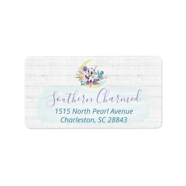 Étiquette Southern Floral Cotton Moon & Rustic Wood Adresse (Devant)