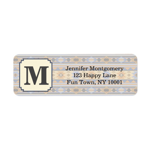 Étiquette Southwest Design Gold Blue Grey Tribal Motif (Devant)