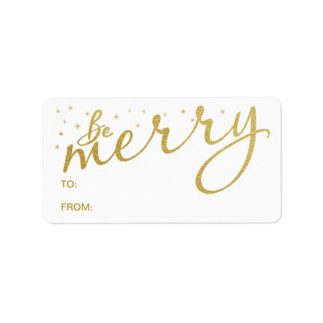 Étiquette Soyez Merry Gold Holiday, cadeau écrit à la main T (Devant)