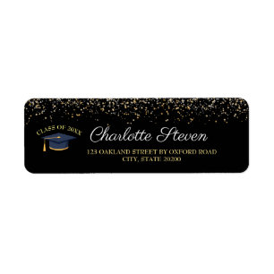 Étiquette Sparkle Black and Gold Graduation Adresse de retou