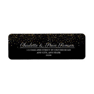 Étiquette Sparkle Black and Gold Mariage Adresse de retour