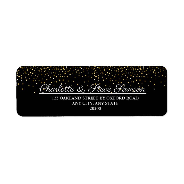 Étiquette Sparkle Black and Gold Mariage Adresse de retour (Devant)