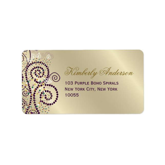 Étiquette Spirales pourpres Boho Anniversaire Mariage Étique (Devant)