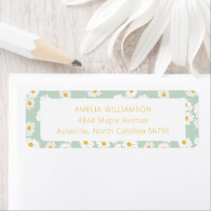 Étiquette Spring Pastel Sage Green Daisies Adresse de retour