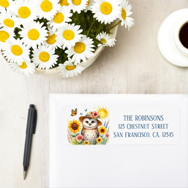 Étiquette Spring Watercolor Owl Adresse de retour (Créateur téléchargé)