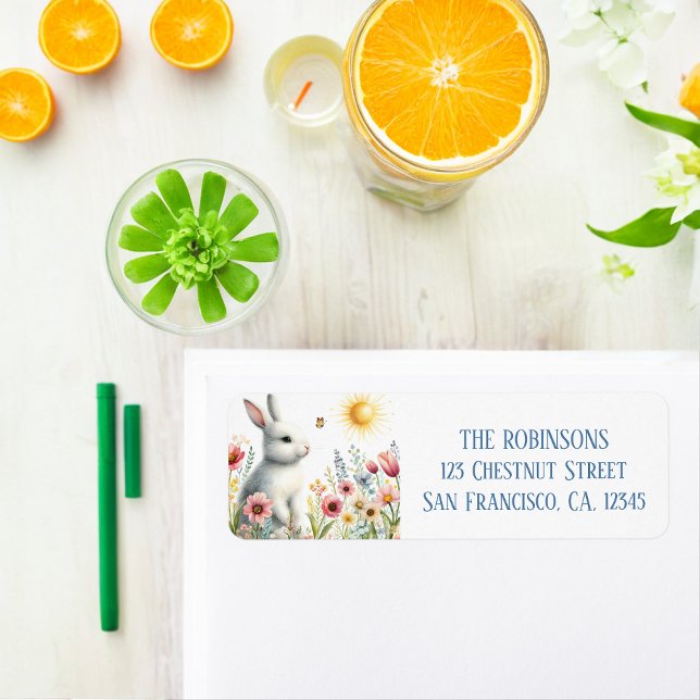 Étiquette Spring Watercolor Rabbit Adresse de retour (Créateur téléchargé)