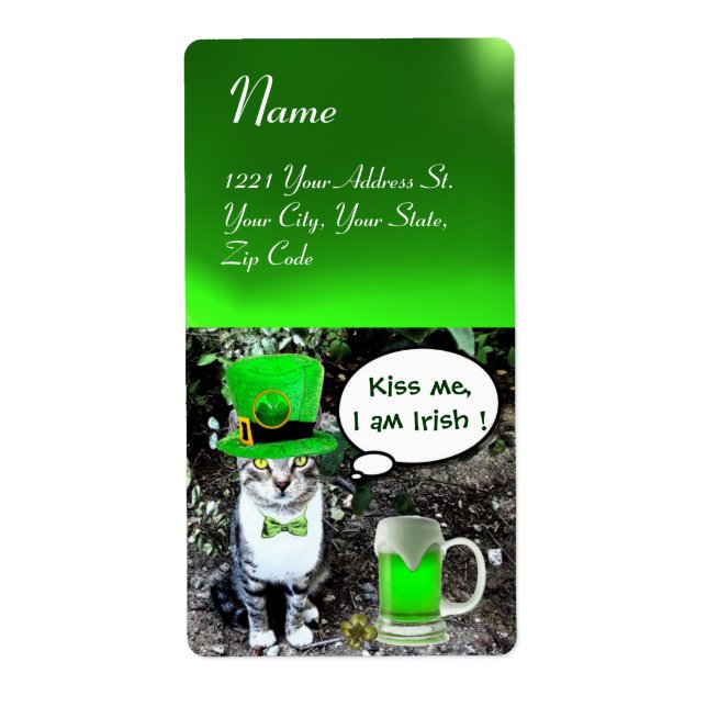 ÉTIQUETTE ST PATRICK'S DAY CHAT AVEC BIÈRE IRLANDAISE VERTE (Devant)