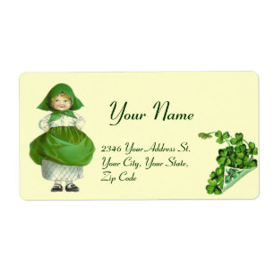 ÉTIQUETTE ST PATRICK'S DAY - IRLANDE, FILLE ET SHAMROCK