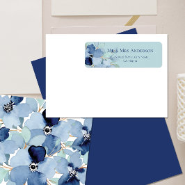 Étiquette Stale Blue Minimaliste Floral Mariage Adresse