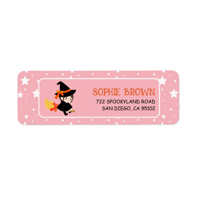 Étiquette Star Motif Cute Witch Halloween Adresse de retour (Devant)