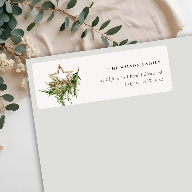 Étiquette Star Orament Pine Fauna Joyeux Noël Adresse (Créateur téléchargé)