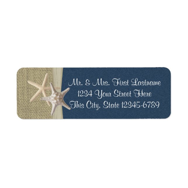 Étiquette Starfish Beach et Burlap Navy (Devant)