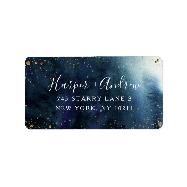 Étiquette Starry Night Navy Blue Watercolor Adresse de retou (Devant)