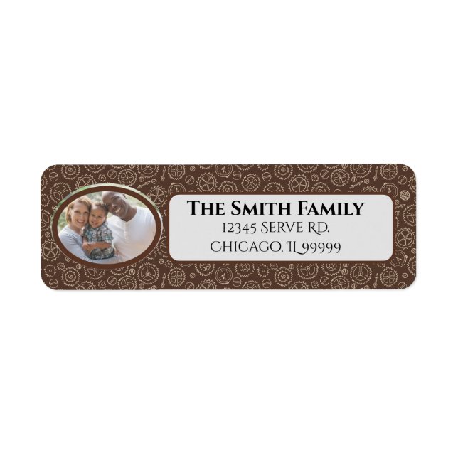 Étiquette Steampunk Brown & White Gears Adresse de retour (Devant)