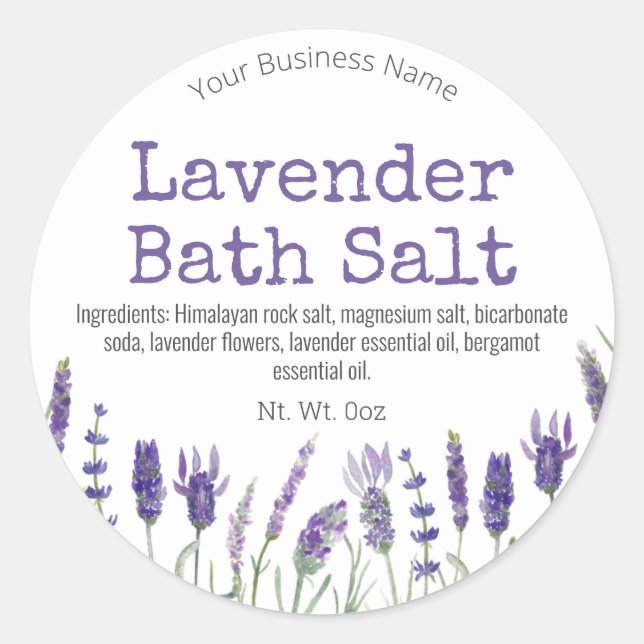 Étiquette Sticker Pour Sel De Bain Lavande Faite À (Devant)