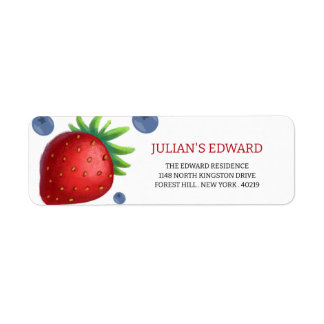 Étiquette Strawberry & Blueberry Girl Birthday Party Adresse