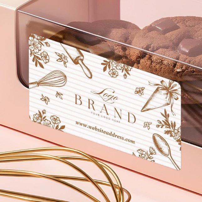 Étiquette Stripe Baking Utensil Pastry Cake Bakery Shop Logo (Stripe Baking Utensil Pastry Cake Bakery Shop Logo Label)