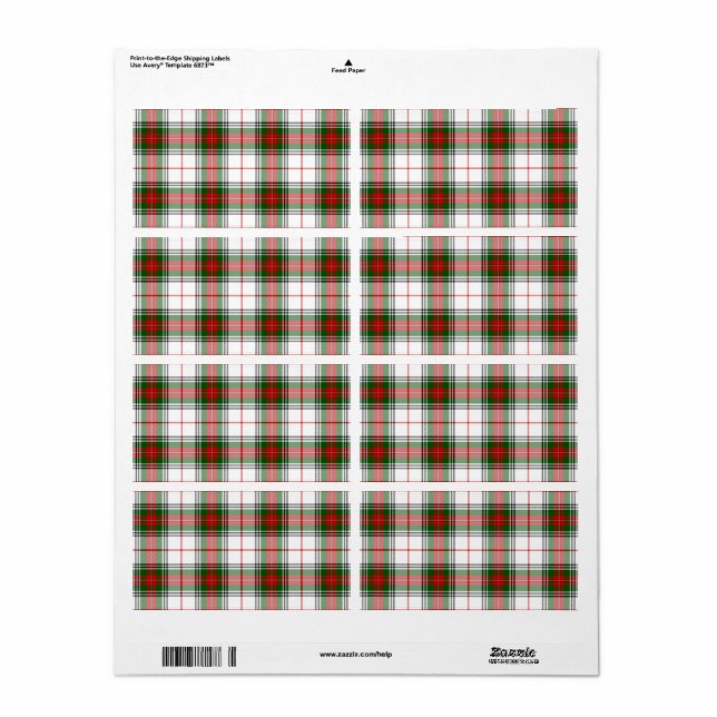 Étiquette Stuart / Stewart tartan blanc rouge vert plaid (Feuille entière)