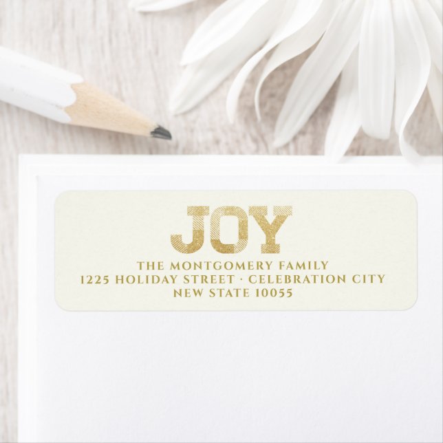Étiquette Style Block Font Gold Parties scintillant Joie Mod (En situation)