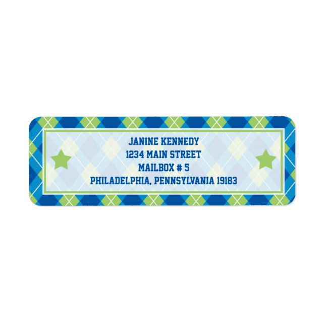 Étiquette Style collégial Jacquard bleu et vert (Devant)