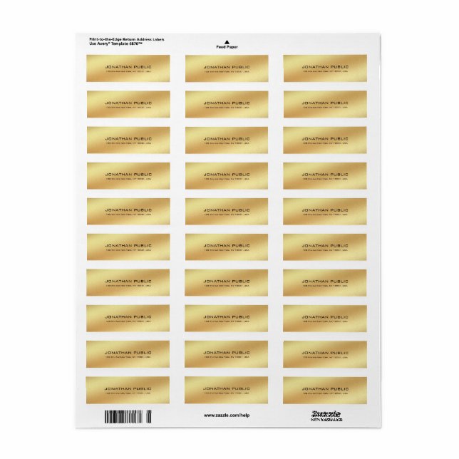 Étiquette Style or moderne look simple Chic Plain Return Adr (Feuille entière)