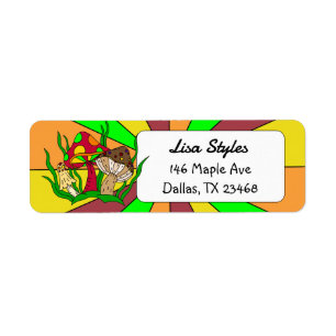 Étiquette Style Pop Art Retro Champignons