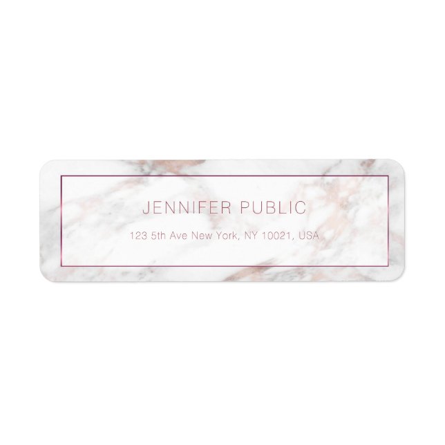 Étiquette Stylé Rosegold Marble Modèle Adresse de retour (Devant)