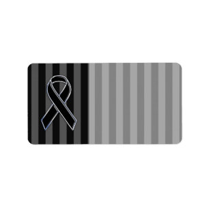 Étiquette Stylish Chrome Black Ribbon Awareness