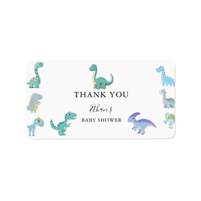 Étiquette Stylish Dinosaur Baby Shower White (Devant)