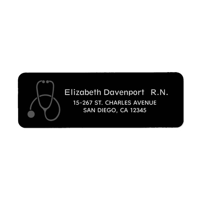 Étiquette Stylish Grey Stethoscope Illustration sur Black (Devant)