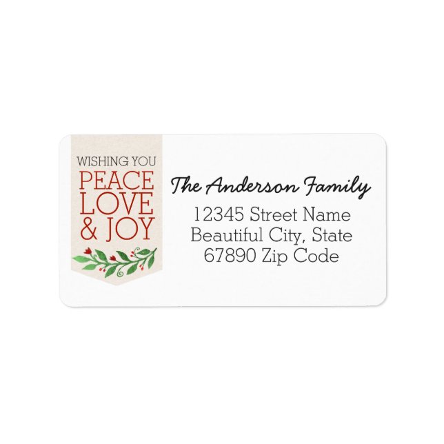 Étiquette Stylish Peace Joy Love Christmas Holiday Wreath (Devant)