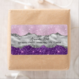 Étiquette Stylish pink Purple glittery silver Business Card 