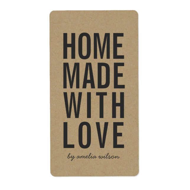 Étiquette Stylish Rustic Bold Homemade with Love Faux Kraft (Devant)