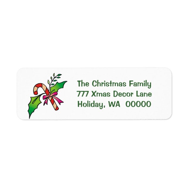 Étiquette Sucre de canne Holly Retourner l'adresse Noël (Devant)