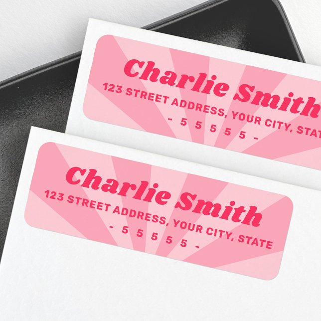 Étiquette Sunburst rose rétro brillant gras adresse de retou (Pink sunburst retro bright bold return address label)