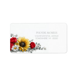 Étiquette Sunflower and Red Rose Floral Address Label