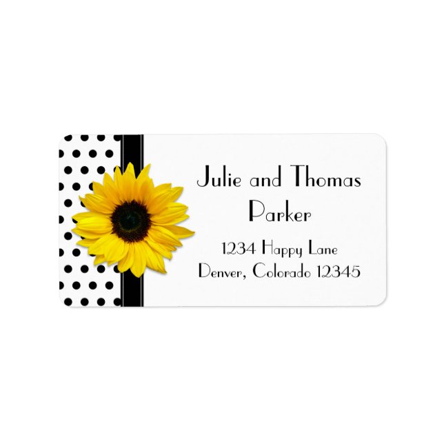 Étiquette Sunflower Black White Polka Mariage Adresse (Devant)