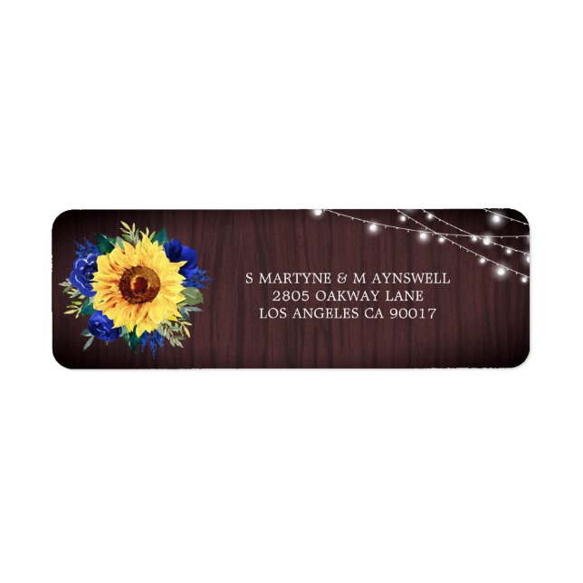 Étiquette Sunflower Blue Floral Lumières rustiques Mariage e (Devant)
