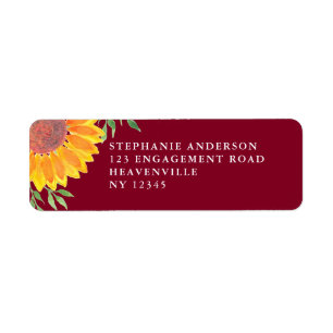 Étiquette Sunflower Bourgogne Mariage Retour Adresse