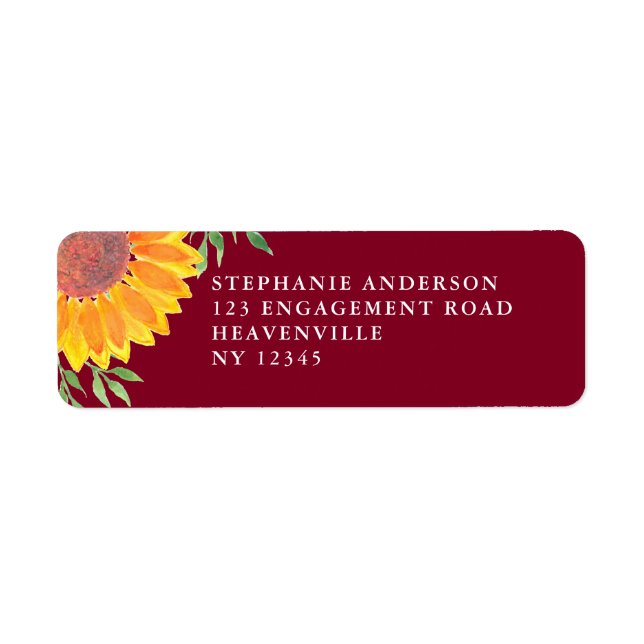 Étiquette Sunflower Bourgogne Mariage Retour Adresse (Devant)