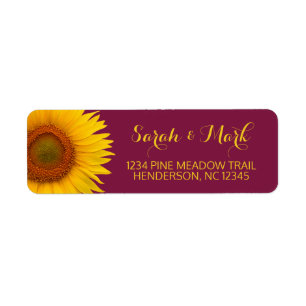 Étiquette Sunflower Bourgogne Mariage Retour Adresse