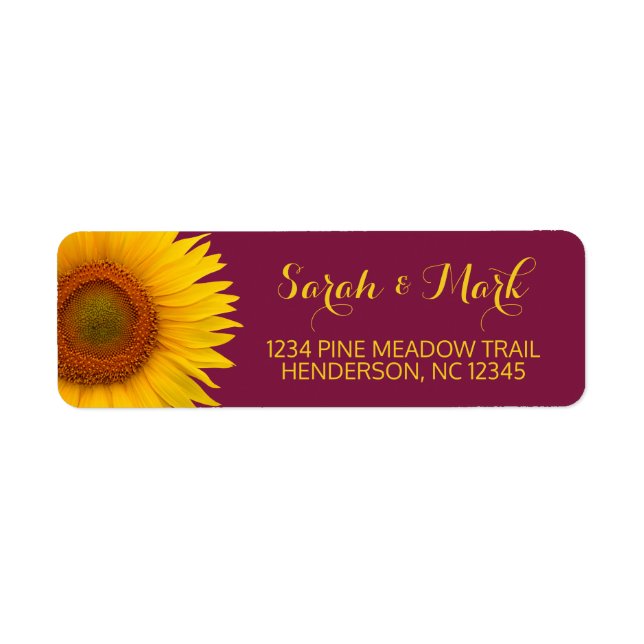 Étiquette Sunflower Bourgogne Mariage Retour Adresse (Devant)