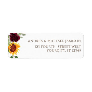 Étiquette Sunflower Bourgogne Red Roses Adresse du Mariage d