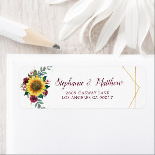 Étiquette Sunflower Burgundy Floral Geometric Gold Address