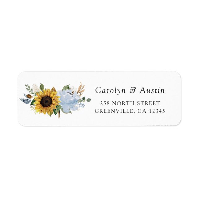 Étiquette Sunflower Dusty Blue Floral Adresse de retour Labe (Devant)