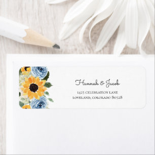 Étiquette Sunflower Dusty Blue Floral Mariage Retour Adresse