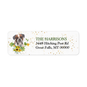 Étiquette Sunflower Eucalyptus Boxe Chien de retour Adresse