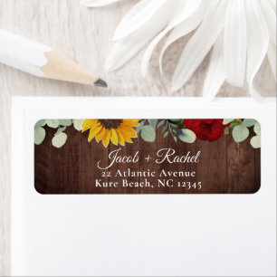 Étiquette Sunflower Eucalyptus Rose rouge Mariage Adresse